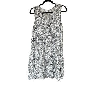 Lucky Brand 100% Linen Floral Sleeveless Dress Sz  L Blue White Boho Cottagecore